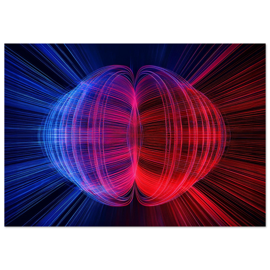 Square abstract canvas with geometric, overlapping transparent shapes in primary red, blue, and yellow.