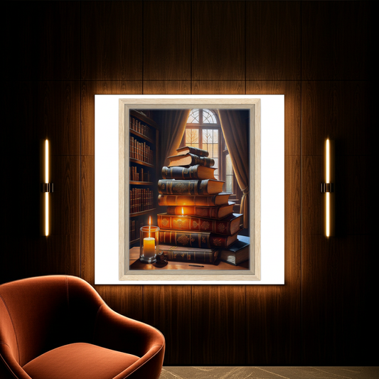 Moody Dark Academia Art - Vintage Style Library & Candlelight Canvas