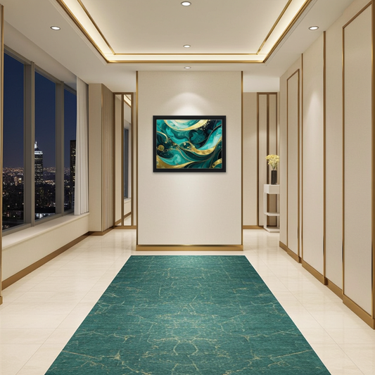 Teal Green and Gold Marble Abstract Wall Art - Luxury Swirl Decor