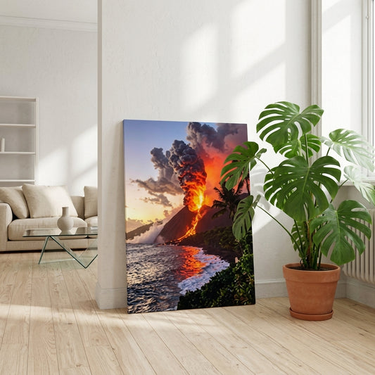 Ethereal Eruption Abstract Volcano Seascape - Vibrant Lava Wall Art