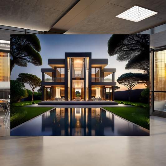 Geometric Opulence Modern Architecture Art - Luxury Minimalist Mansion