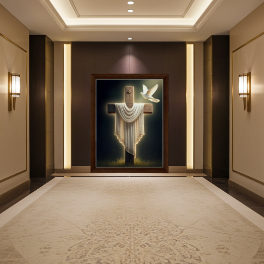 Sacred Easter Cross with White Dove Wall Art