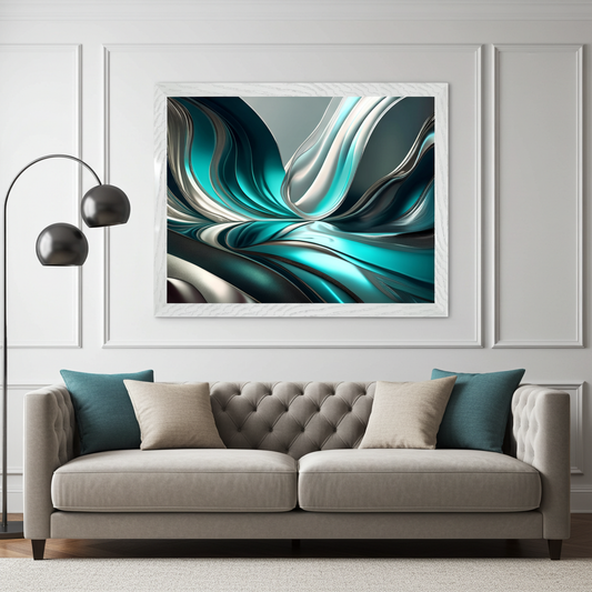 abalone turquoise, grey, pear white, dark grey in metallic colors, abstract beauty. Wall Art