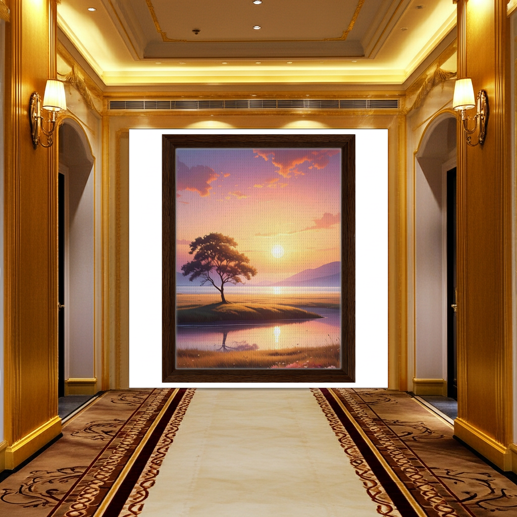 Serene Sunset Solitude - Lone Tree Landscape Wall Art