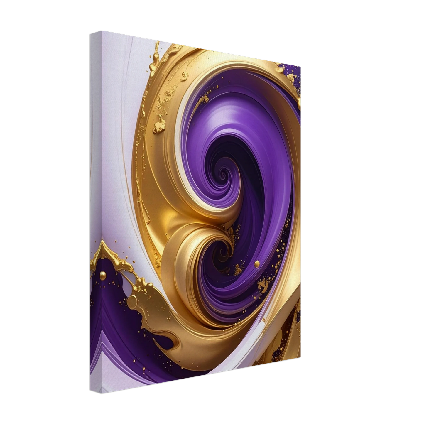 Canvas print with a gold and purple spiral design on a white background