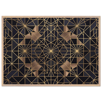 The Obsidian Art Deco geometric wooden framed poster in natural wood frame