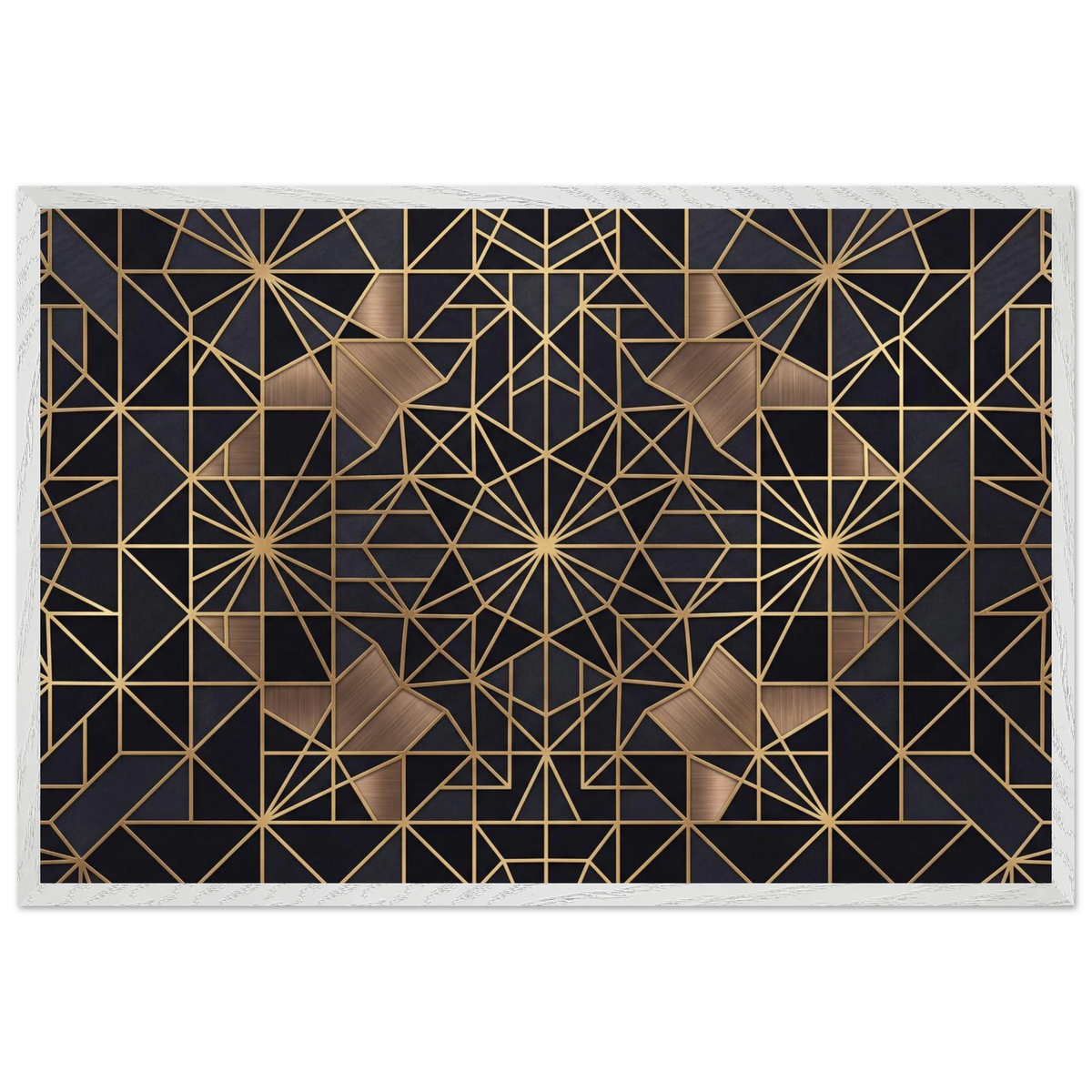 The Obsidian Art Deco geometric wooden framed poster in white frame