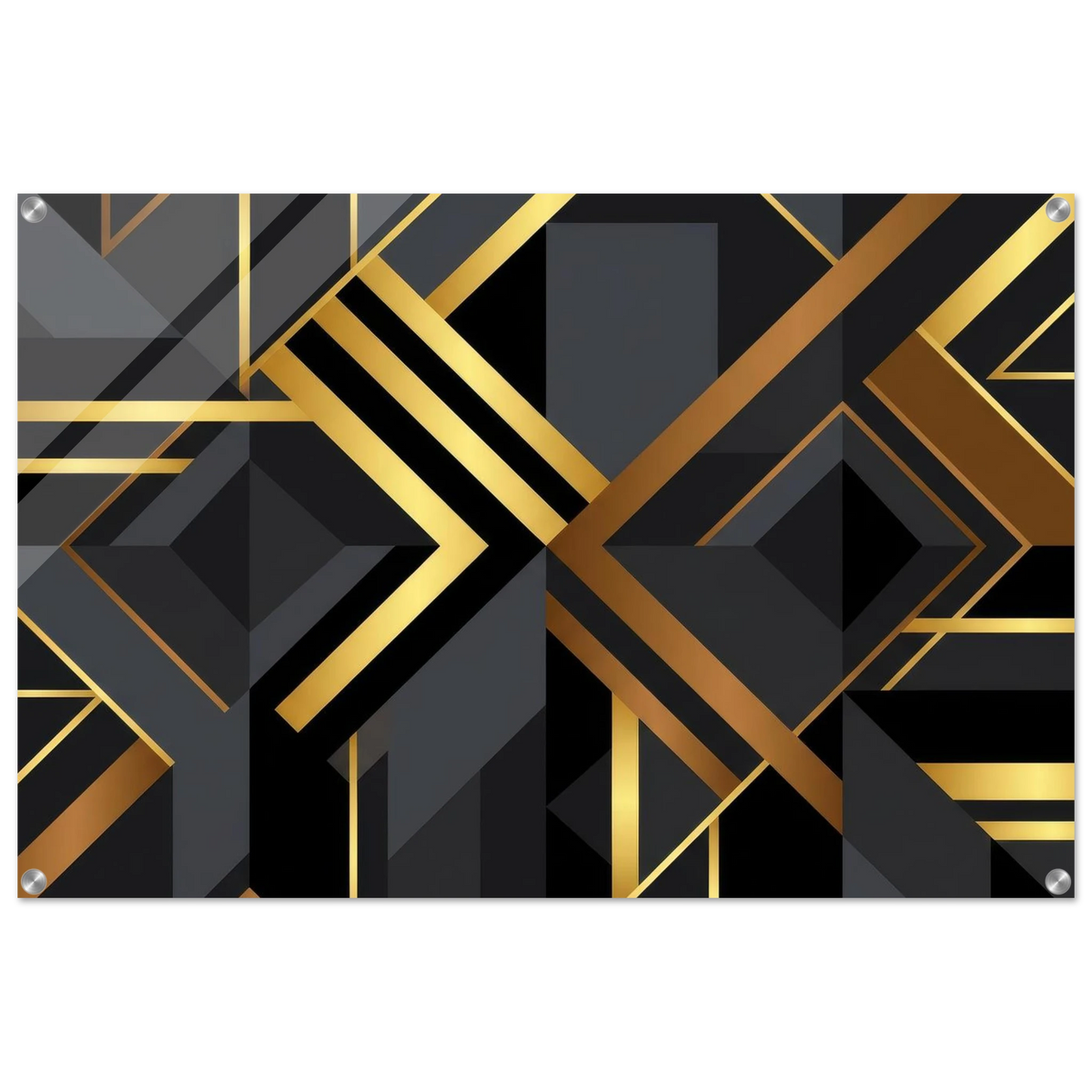 Art Deco Diagonal Geometric Acrylic Print Wall Art with Silver Corner Standoff Mounts