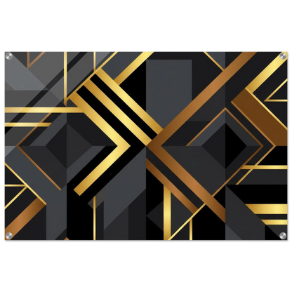 Art Deco Diagonal Geometric Acrylic Print Wall Art with Silver Corner Standoff Mounts