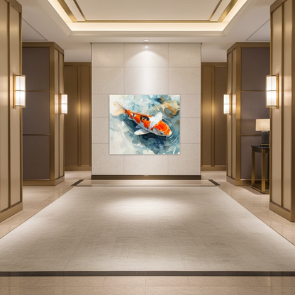 Zen Koi Fish Watercolor Wall Art | Vibrant Orange & Blue Japanese Inspired