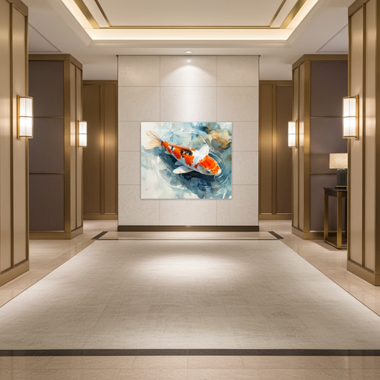 Zen Koi Fish Watercolor Wall Art | Vibrant Orange & Blue Japanese Inspired