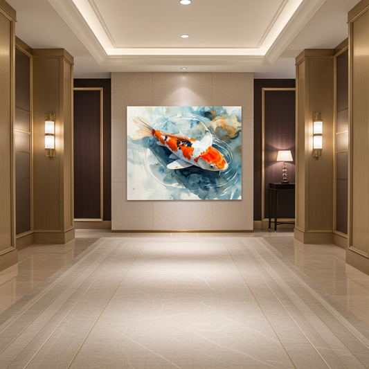 Zen Koi Fish Watercolor Wall Art | Vibrant Orange & Blue Japanese Inspired