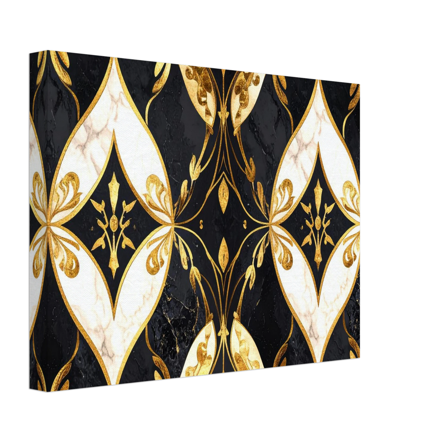 Wall Art- Champagne Gold And Pearl  White Art Deco Pattern, Elegant symmetry