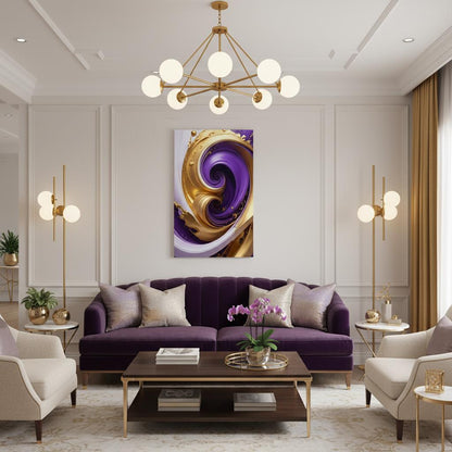 Celestial Motion Gold and Purple Abstract Art - Luxury Fluid Decor