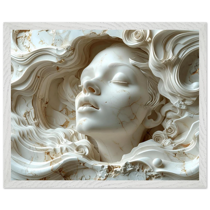 Marble sculpture of a face with intricate detailing