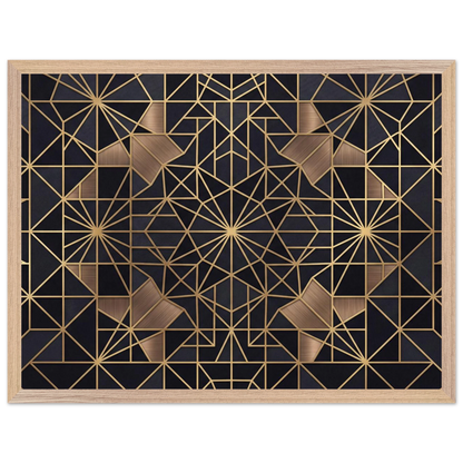 The Obsidian Art Deco geometric wooden framed poster in natural wood frame
