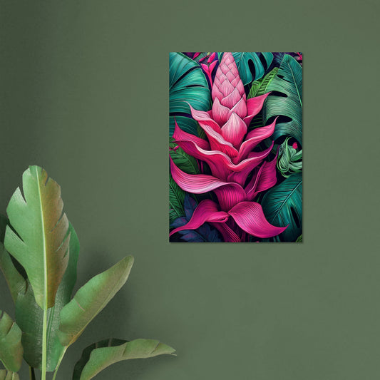 Lush botanical wall print featuring vibrant green leaves and floral details