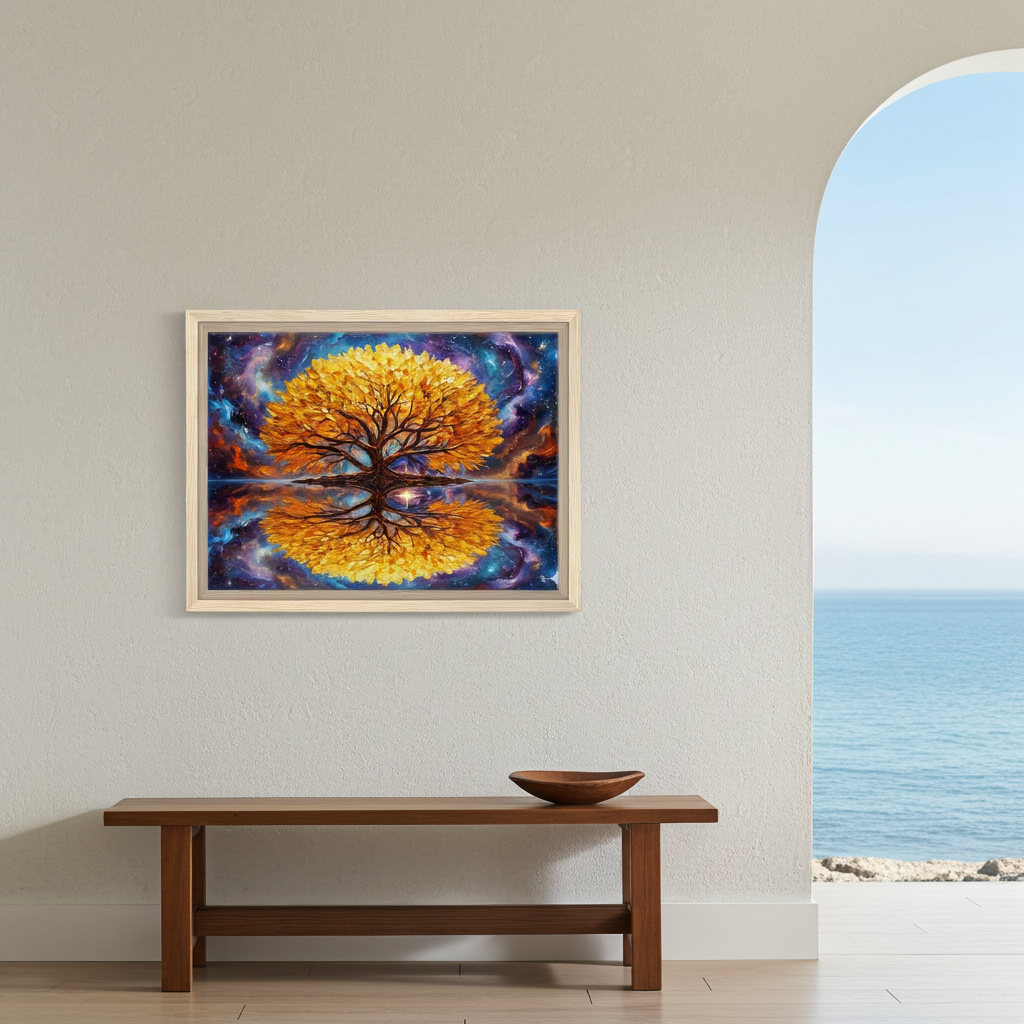 Celestial Reflection: Golden Tree of Life Luxury Canvas Art