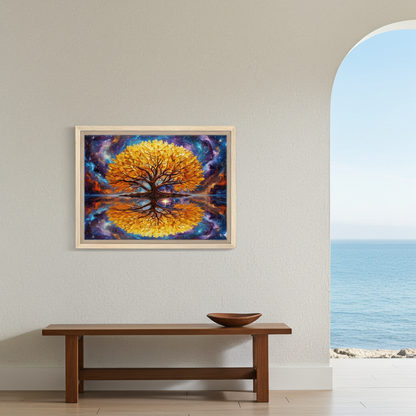 Celestial Reflection: Golden Tree of Life Luxury Canvas Art