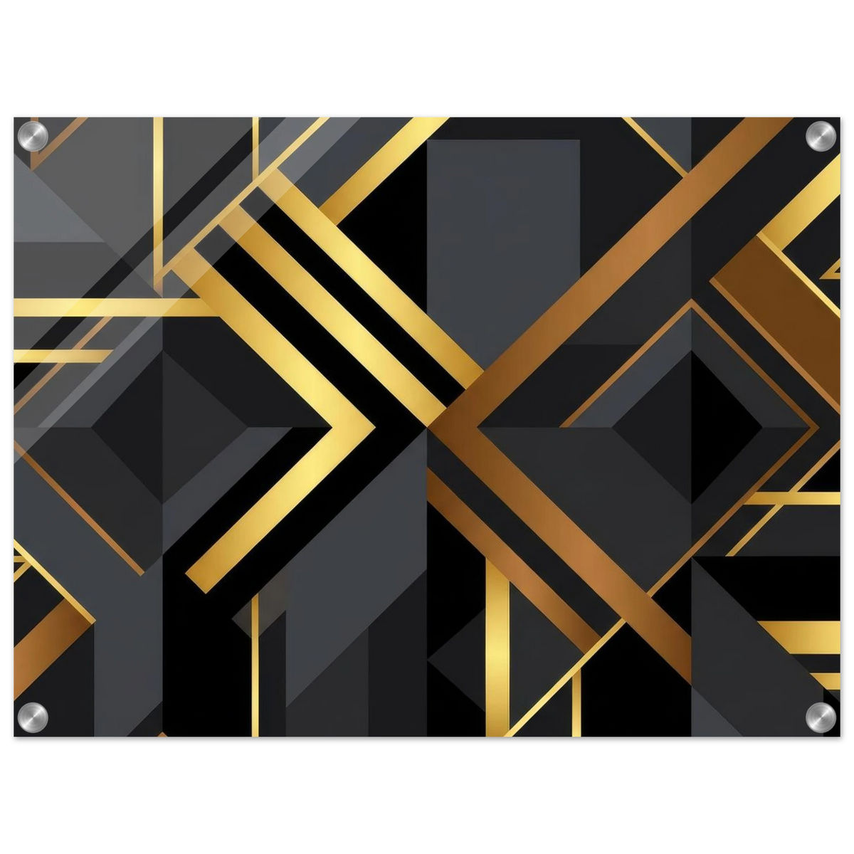 Art Deco Diagonal Geometric Acrylic Print Wall Art with Silver Corner Standoff Mounts