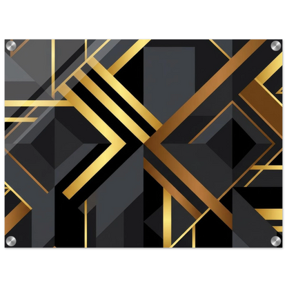 Art Deco Diagonal Geometric Acrylic Print Wall Art with Silver Corner Standoff Mounts
