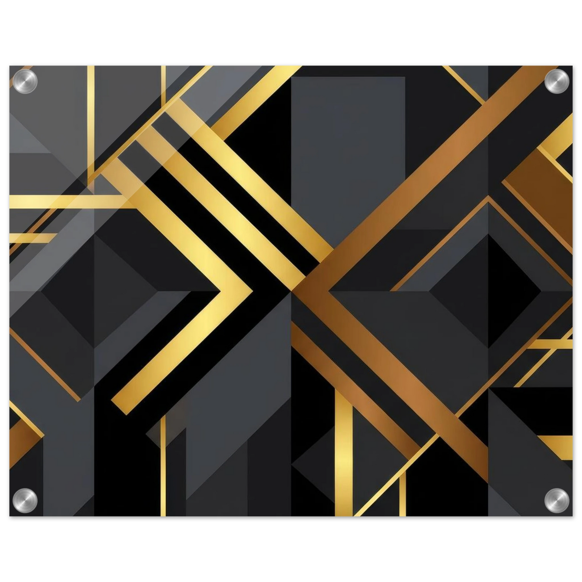 Art Deco Diagonal Geometric Acrylic Print Wall Art with Silver Corner Standoff Mounts