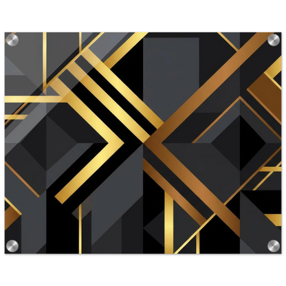 Art Deco Diagonal Geometric Acrylic Print Wall Art with Silver Corner Standoff Mounts