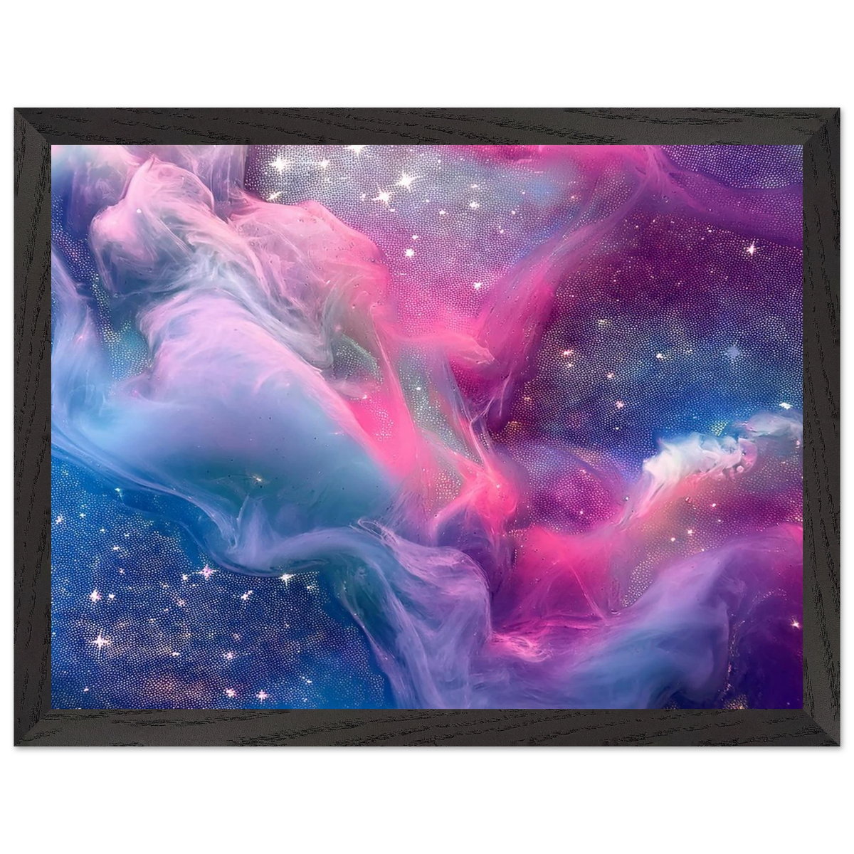 Cosmic Nebula wooden framed poster with black wood frame and colorful abstract galaxy artwork