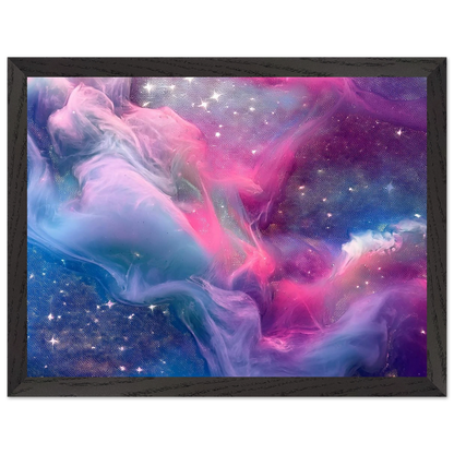 Cosmic Nebula wooden framed poster with black wood frame and colorful abstract galaxy artwork
