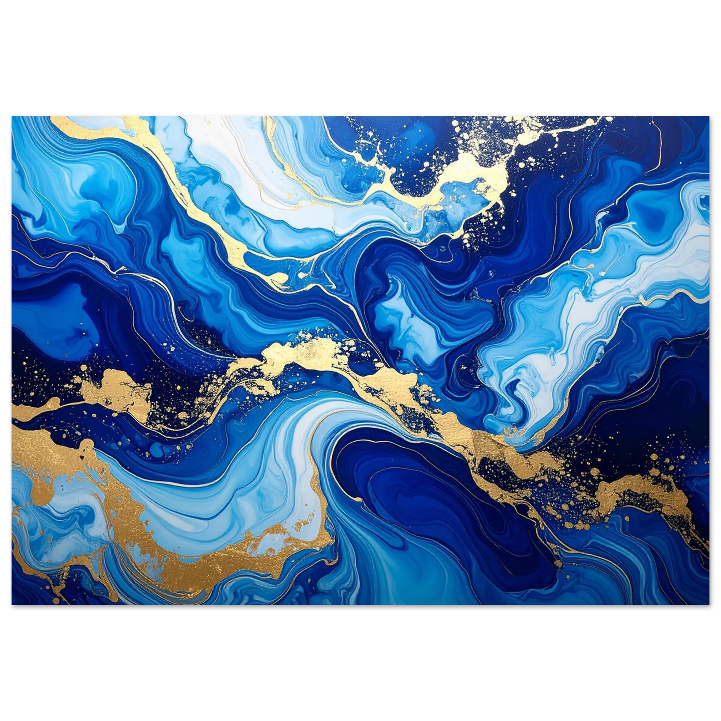 A textured abstract canvas art print in royal blue with elegant gold accents for a high-end look.