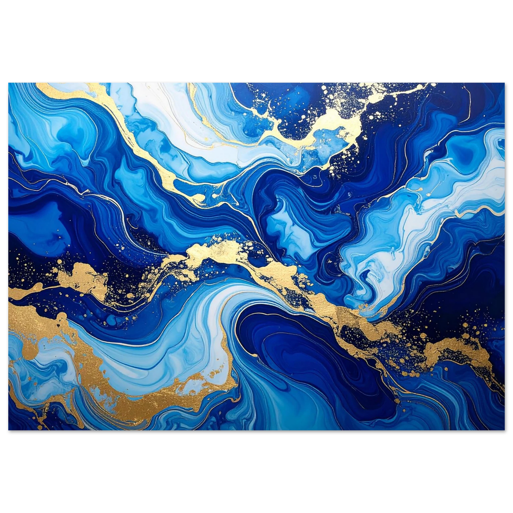 A textured abstract canvas art print in royal blue with elegant gold accents for a high-end look.