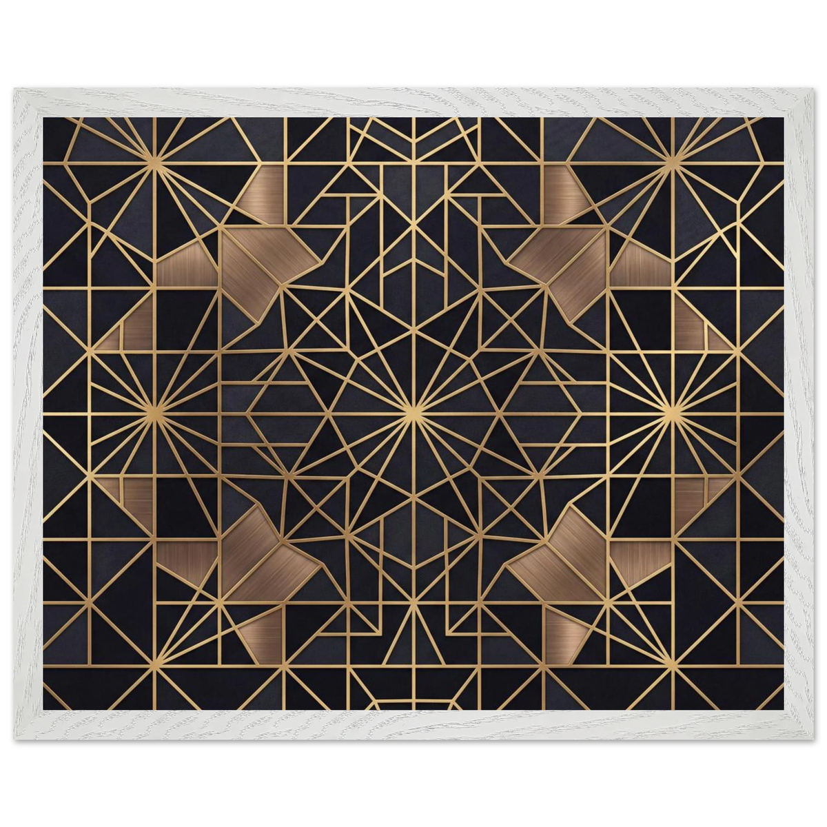 The Obsidian Art Deco geometric wooden framed poster in white frame
