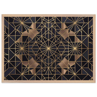 The Obsidian Art Deco geometric wooden framed poster in natural wood frame