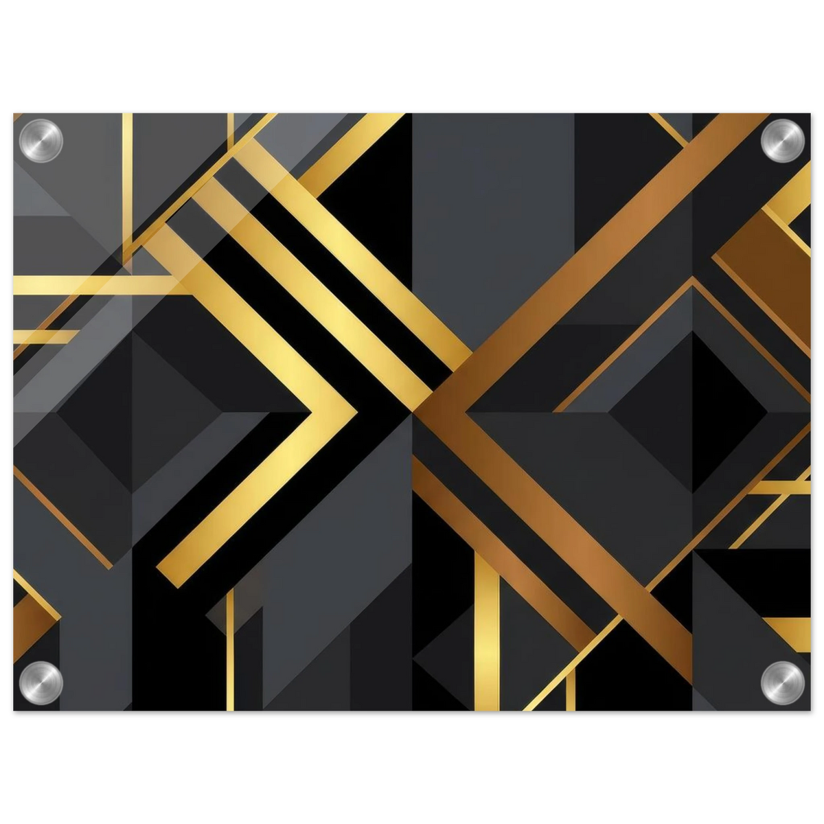 Art Deco Diagonal Geometric Acrylic Print Wall Art with Silver Corner Standoff Mounts