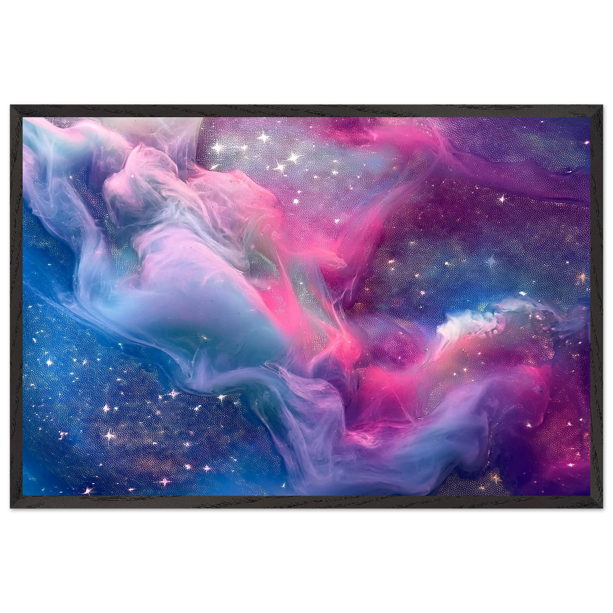 Cosmic Nebula wooden framed poster with black wood frame and colorful abstract galaxy artwork