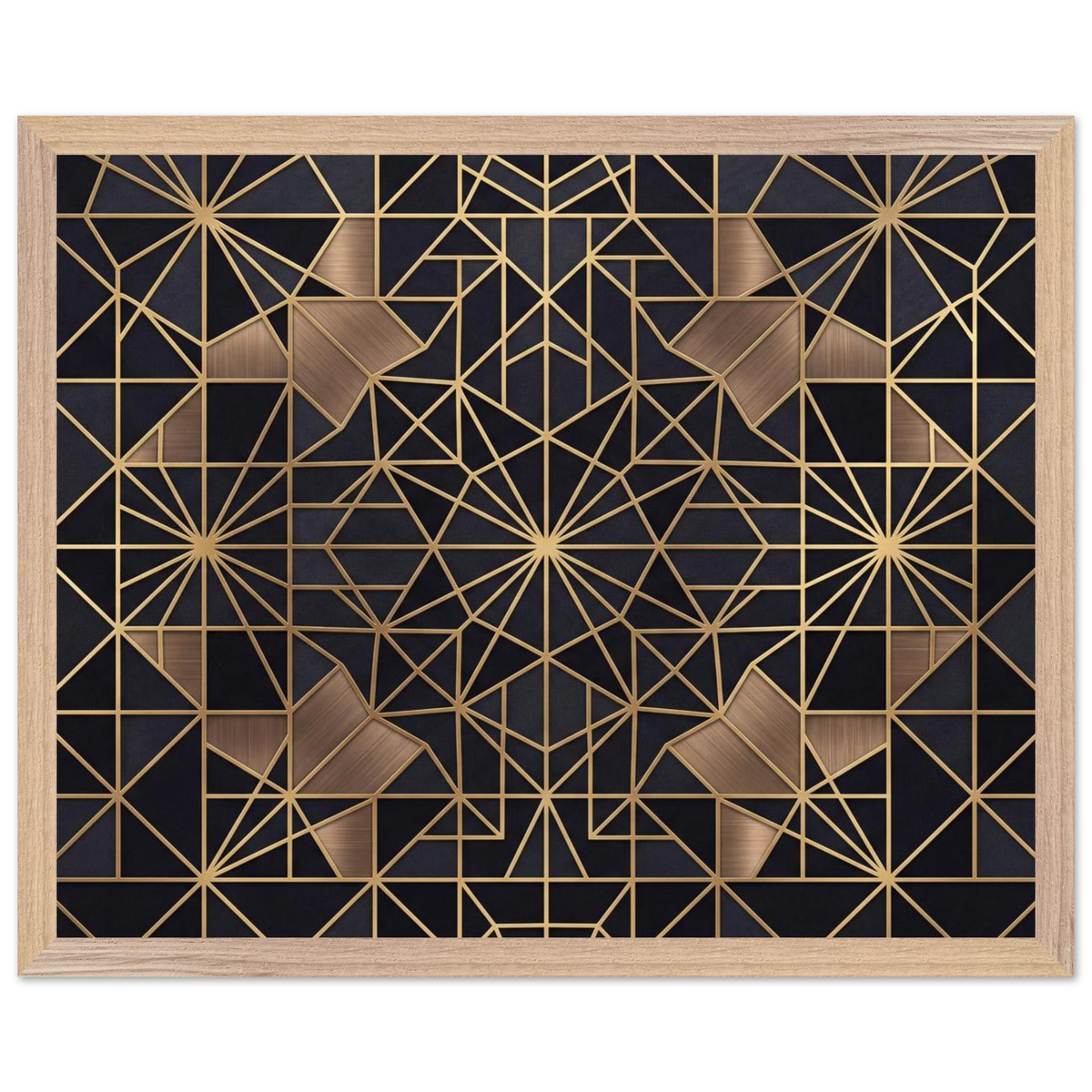 The Obsidian Art Deco geometric wooden framed poster in natural wood frame
