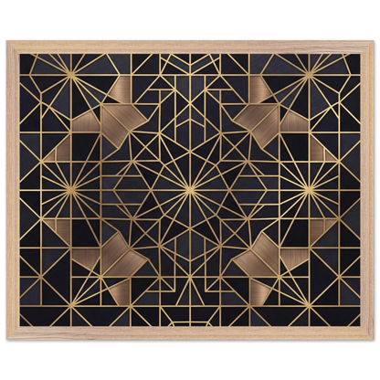 The Obsidian Art Deco geometric wooden framed poster in natural wood frame
