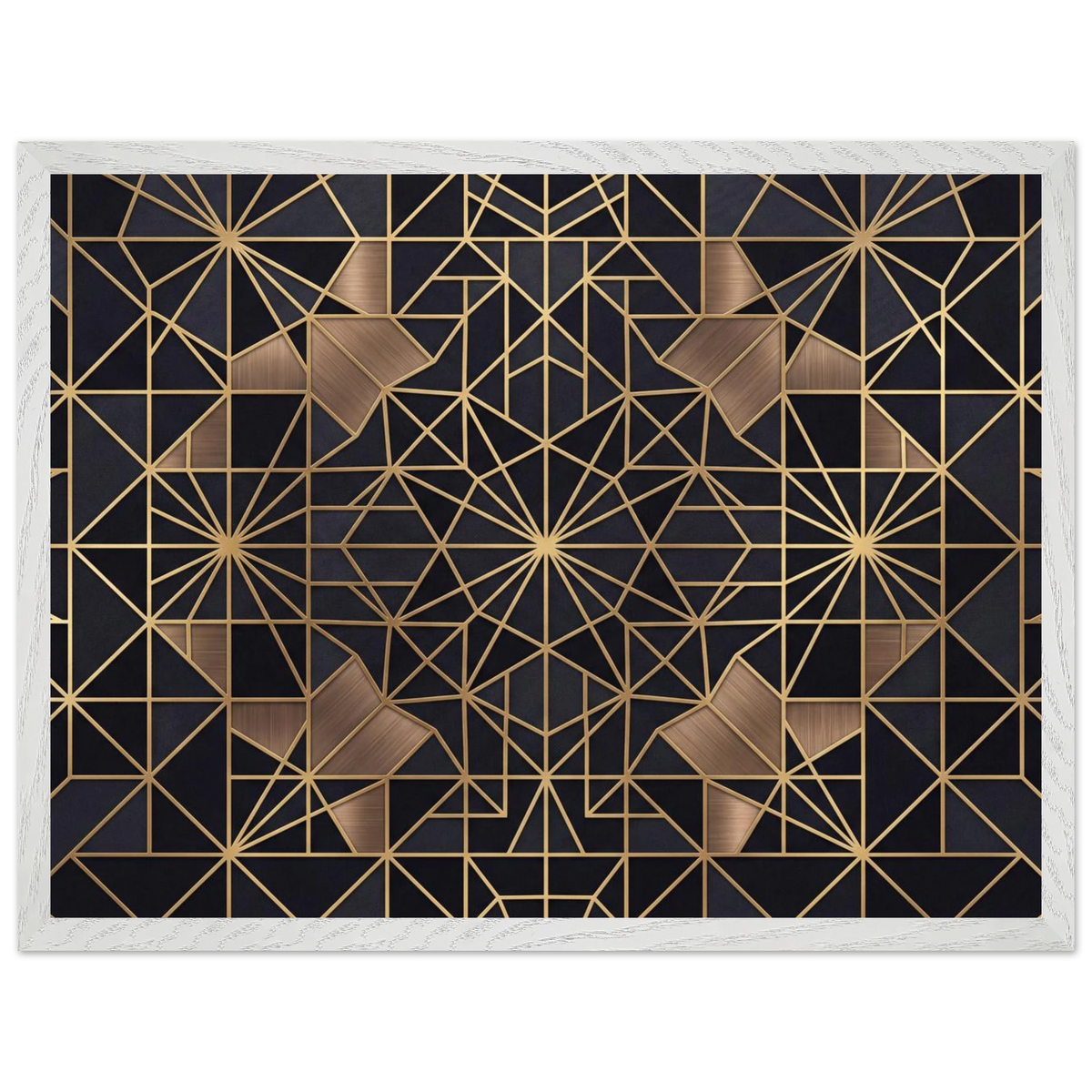 The Obsidian Art Deco geometric wooden framed poster in white frame