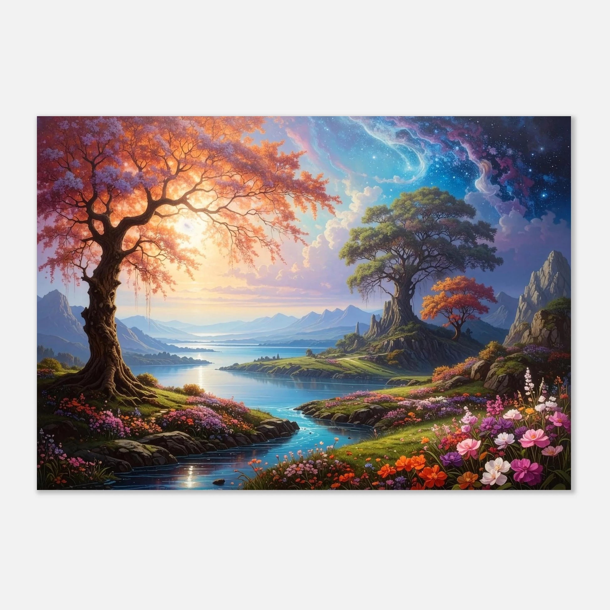 A high-end realism canvas print featuring a vibrant and a stunning landscape artwork designed for luxury home decor.