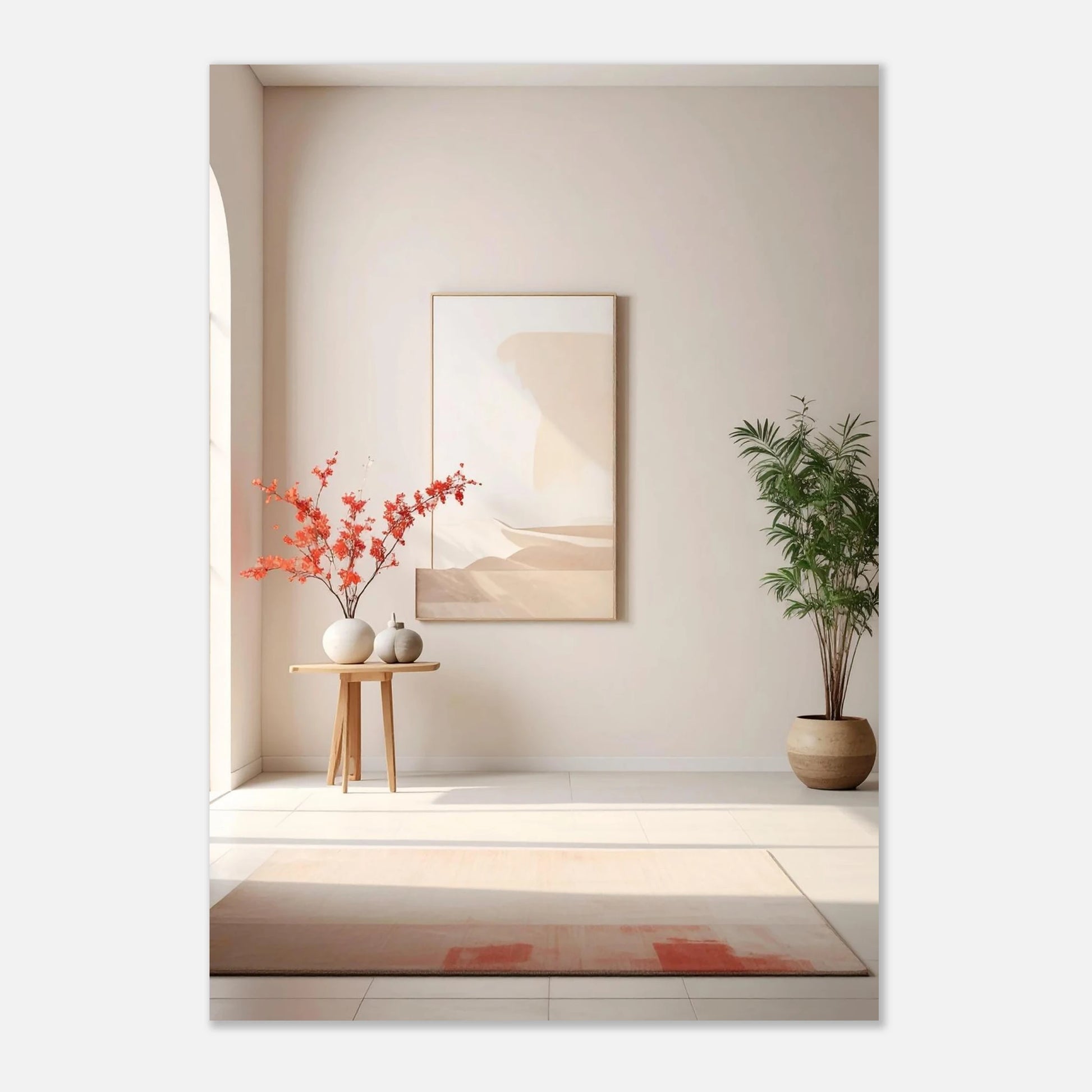 Minimalist abstract art featuring soft earthy tones and organic shapes, perfect for modern home decor.