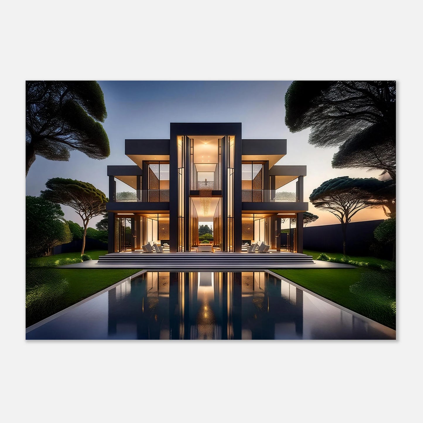 A premium modern geometric wall art piece featuring a minimalist abstract design in a bold black, white, and gold color palette