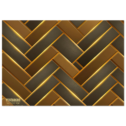 A seamless 2D geometric herringbone pattern with alternating dark gray and bronze fabric-textured segments, all framed by sharp gold outlines.