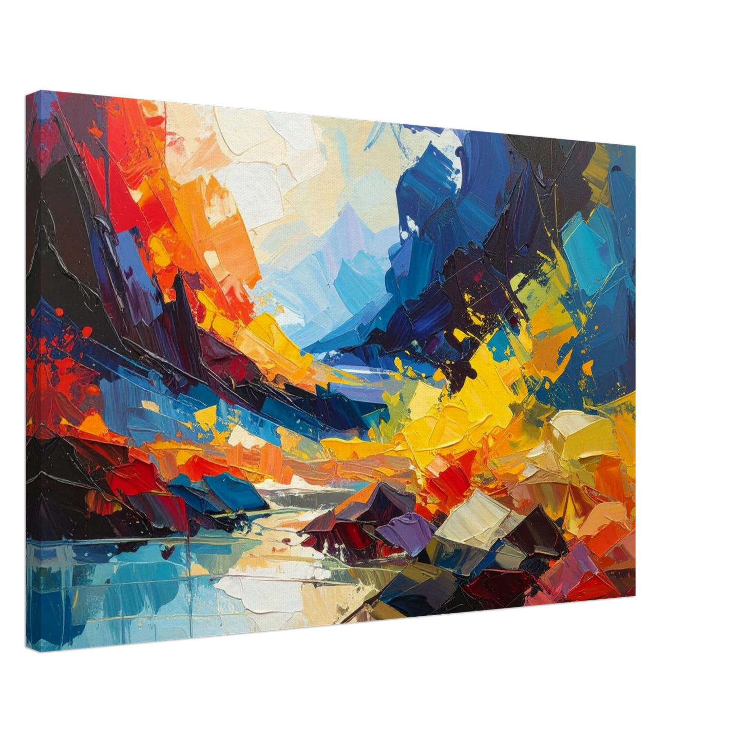 Abstract painting with vibrant colors on a white background