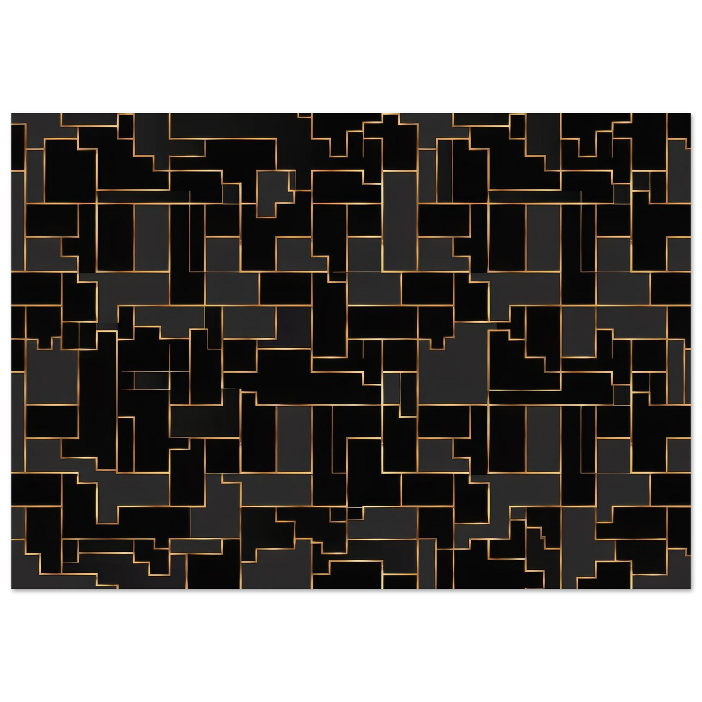 High-resolution flat front-facing view of an intricate geometric web composed of fine gold and bronze lines forming sharp concentric pyramid shapes on a dark background.