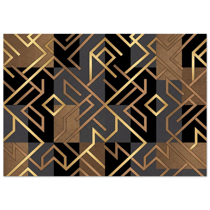 Flat repeating geometric pattern consisting of interlocking diamonds, gold lines, and textured bronze-brown fabric segments.
