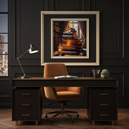 Moody Dark Academia Art - Vintage Style Library & Candlelight Canvas