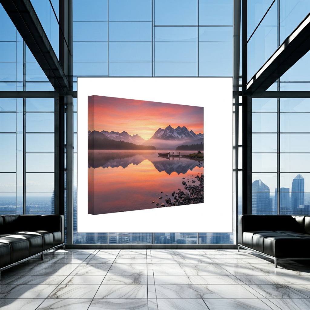 Mountain River Mirror : Where Snow Meets Sunset  Wall Art