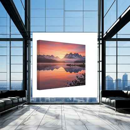 Mountain River Mirror : Where Snow Meets Sunset  Wall Art