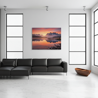 Mountain River Mirror : Where Snow Meets Sunset  Wall Art