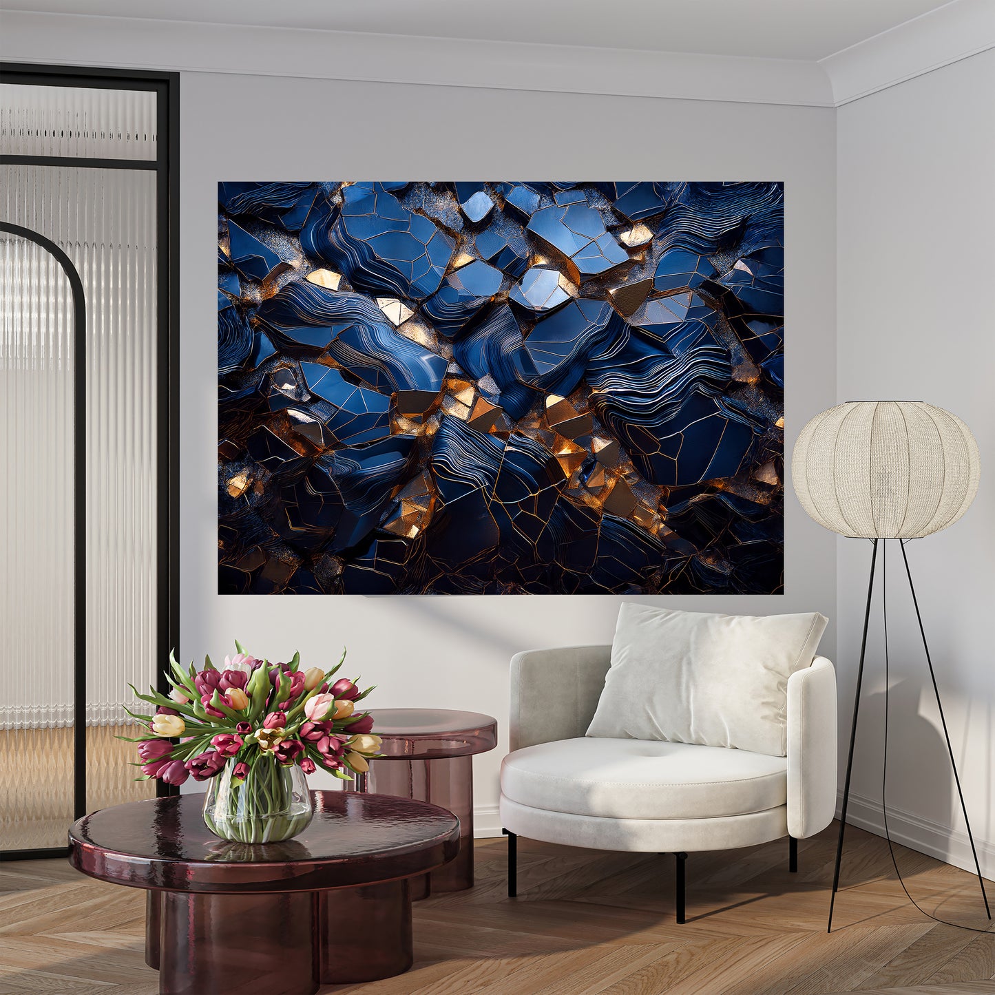 "Glimmering Abyss" Moody Indigo Mineral Abstract Wall Art